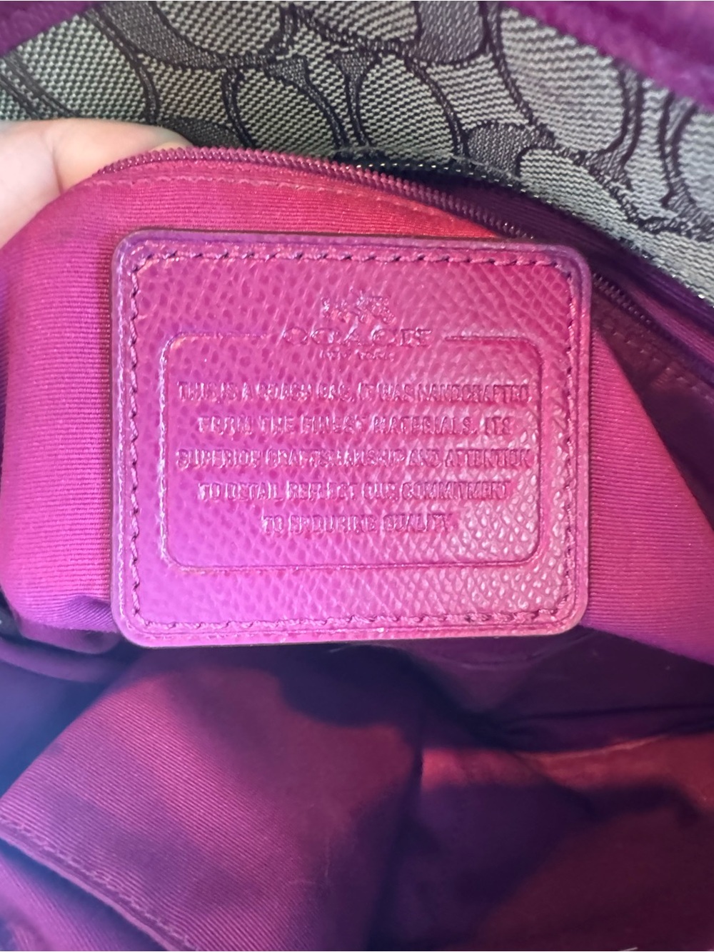 Coach Beige Signature Tote with Magenta Trim and Straps - Picture 13 of 15